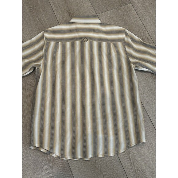 prAna Breathe Men’s Button-Up Short Sleeve Plaid Shirt Medium White Beige - Picture 8 of 9